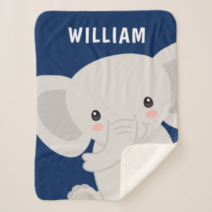 Manta Sherpa Boy Elephant Navy Blue personalizada