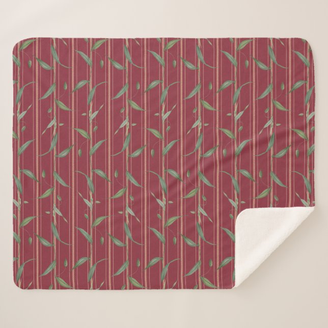 Manta Sherpa Branch of leaves on red wallpaper (Anverso (horizontal))