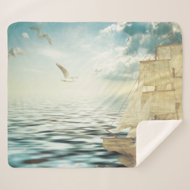 Manta Sherpa Brigantine Sailboat & Seagulls (Anverso (horizontal))
