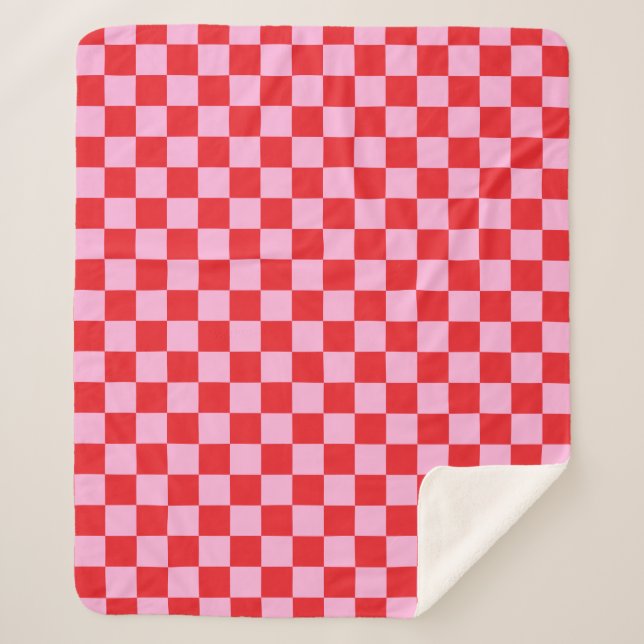 Manta Sherpa Bright Red and Light Pink Checkered (Anverso)