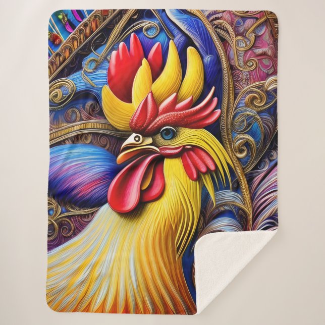 Manta Sherpa Bright Vibrant Rooster (Anverso)