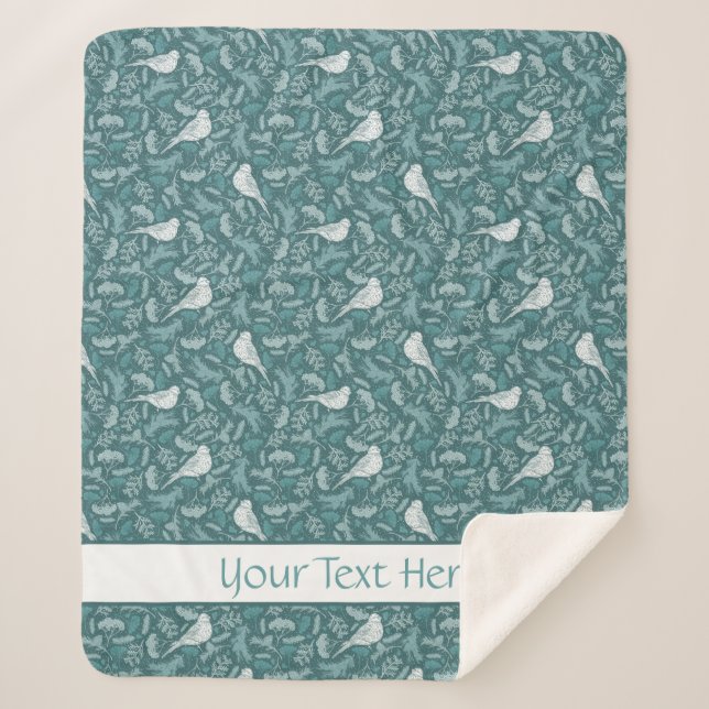 Manta Sherpa Brillante Verde azulado Verde Invierno Blanco Ave  (Anverso)