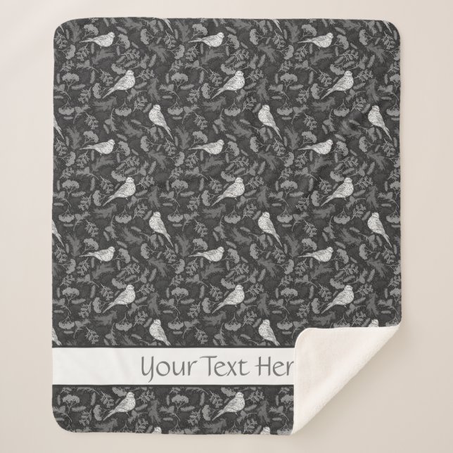 Manta Sherpa Brillantes Pájaros Blancos Negros e Invierno Patró (Anverso)