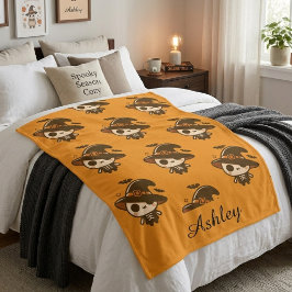 Manta Sherpa Bruja de Esqueleto Lindo Personalizado Halloween