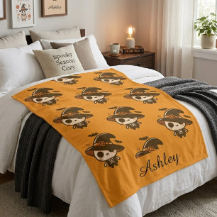 Manta Sherpa Bruja de Esqueleto Lindo Personalizado Halloween