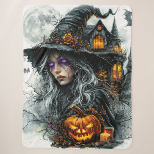 Manta Sherpa Bruja de fantasía oscura y Jack-o'-Lantern acogedo