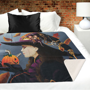 Manta Sherpa Bruja de Otoño Steampunk Sombrero de Relojería de