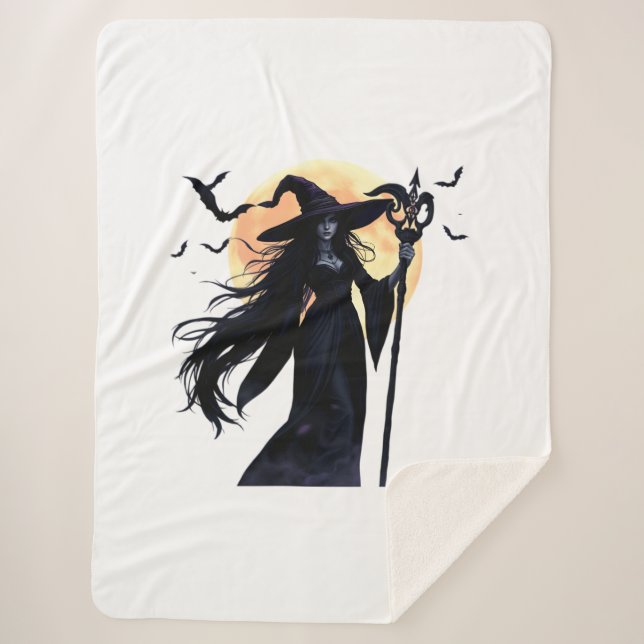 Manta Sherpa Bruja mística bajo una luna llena (Anverso)