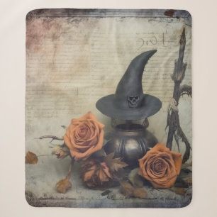 Manta Sherpa Bruja victoriana vintage Calabaza Rosas