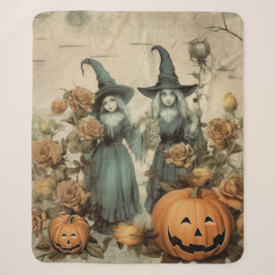 Manta Sherpa Brujas Victorianas Caprichosas Calabaza Rosas