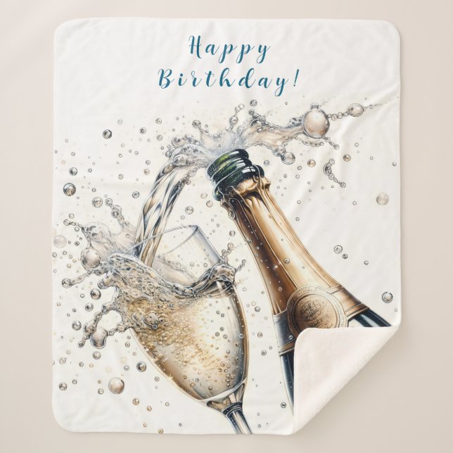 Manta Sherpa Bubbly champagne Happy Birday (Anverso)