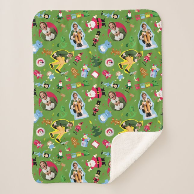 Manta Sherpa Buddy the Elf and Navidades Icons Pattern (Anverso)