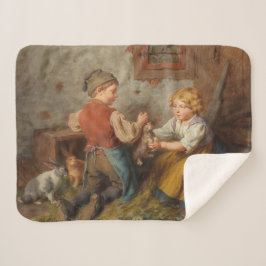 Manta Sherpa Buenos Amigos (Jóvenes Jugando Con Conejo Mascota)