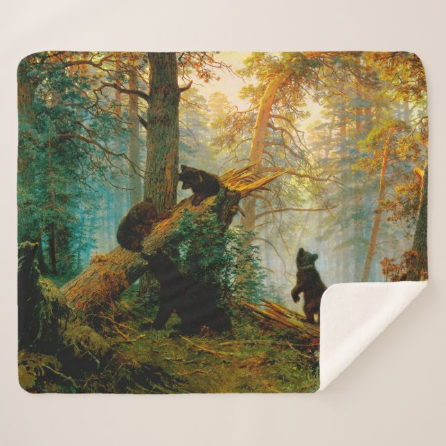 Manta Sherpa Buenos días en un oso boscoso de pino con costilla (Anverso (horizontal))