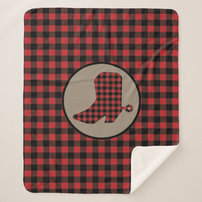 Manta Sherpa Búfalo Negro Rojo Tapado Bote Cowboy (Anverso)