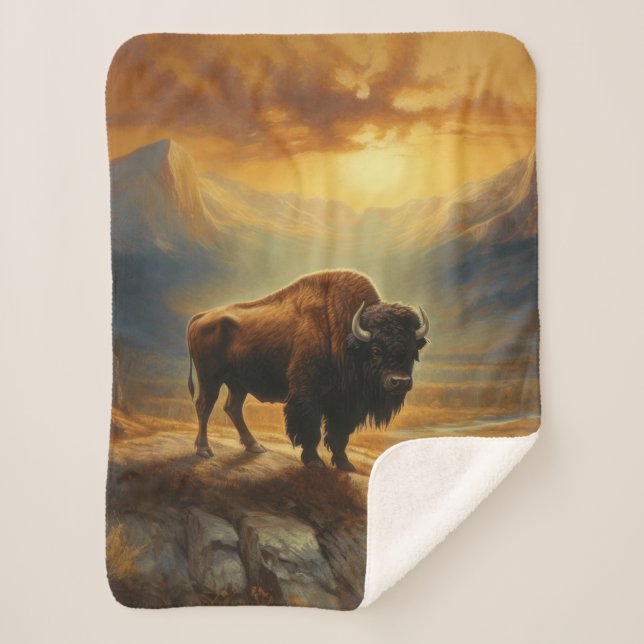 Manta Sherpa Buffalo Bison Sunset Silhouette (Anverso)