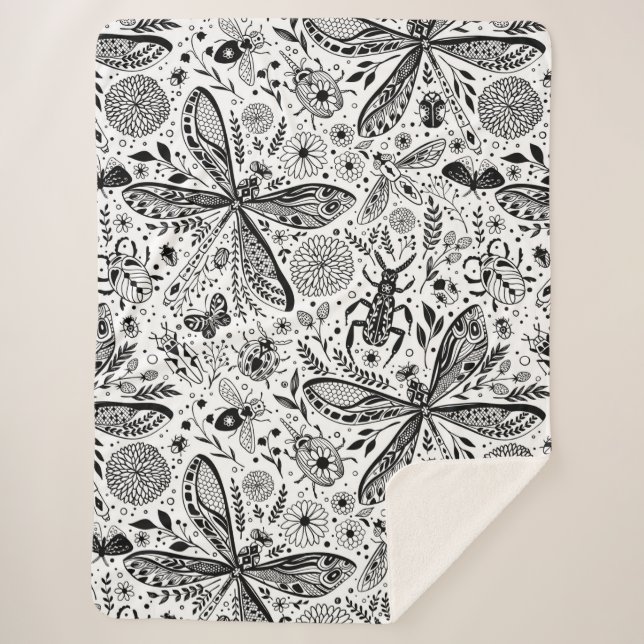 Manta Sherpa Bugs de garabatos en azul oscuro (Anverso)