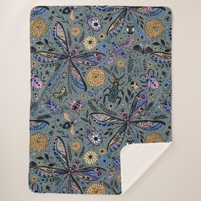 Manta Sherpa Bugs de garabatos en gris tardío (Anverso)