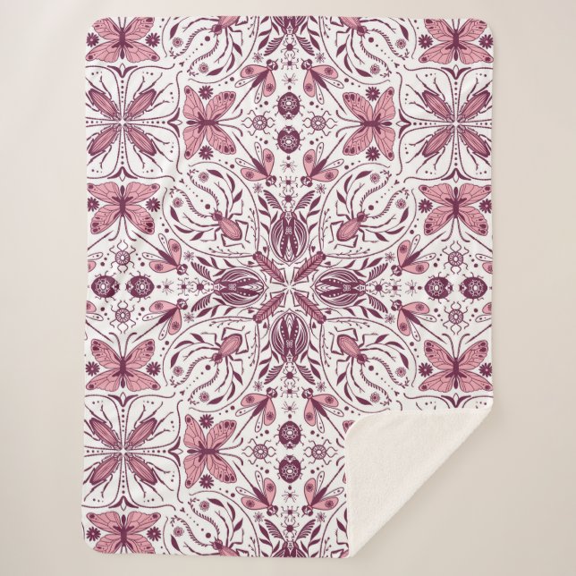 Manta Sherpa Bugs, magenta oscuro y rosa sobre blanco (Anverso)