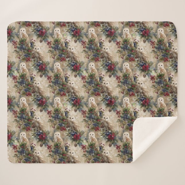 Manta Sherpa Búho Floral Encantador (Anverso (horizontal))