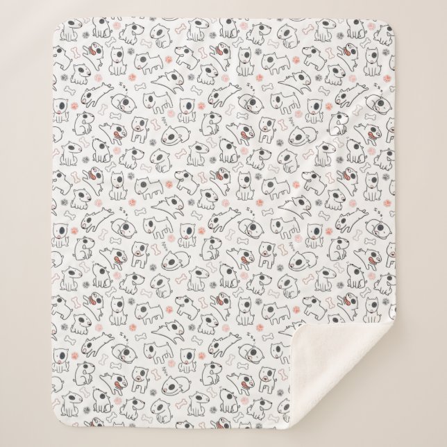 Manta Sherpa Bull Terrier Dog Lover Seamless Pattern Fleece Bla (Anverso)