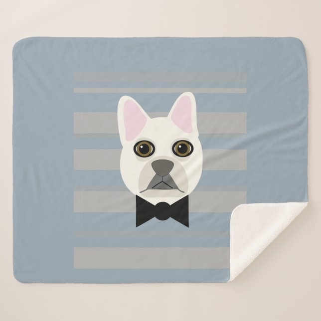 Manta Sherpa Bulldog blanco francés, rayas (Anverso (horizontal))