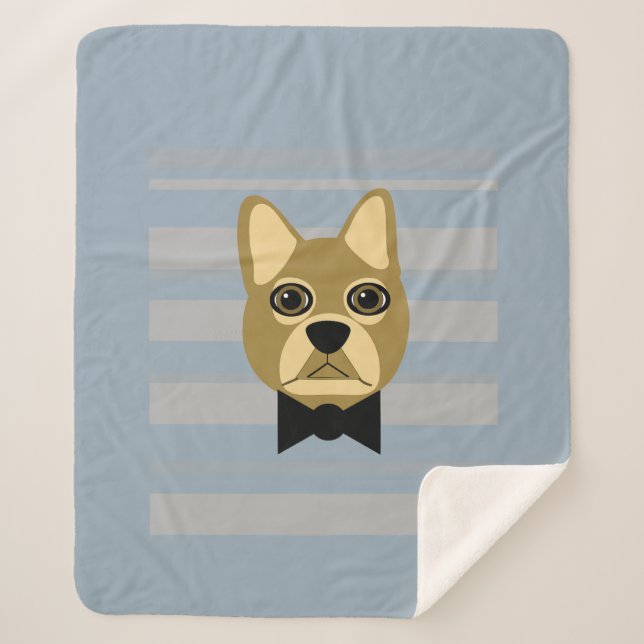 Manta Sherpa Bulldog francés marrón, rayas (Anverso)