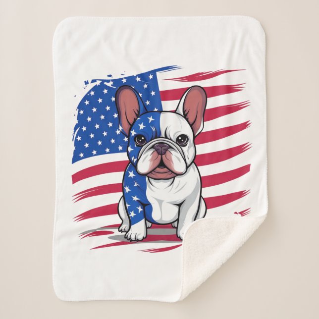Manta Sherpa Bulldog francés personalizado con bandera estadoun (Anverso)