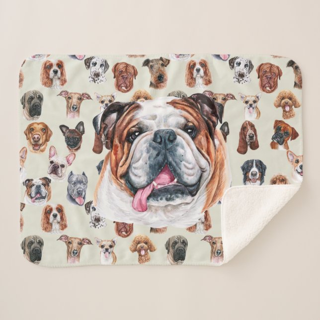 Manta Sherpa Bulldog inglés y mascota de amigos (Anverso (horizontal))