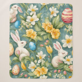 Manta Sherpa Bunnies, flores de primavera y huevos de Pascua. P