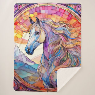 Manta Sherpa Caballo blanco en vidrio emplomado