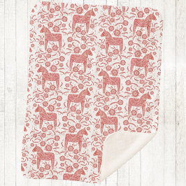Manta Sherpa Caballo de dala sueco rojo y blanco