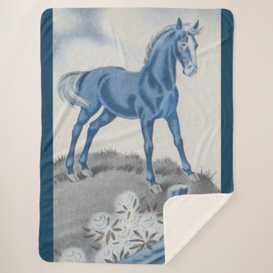Manta Sherpa caballo feliz en azul
