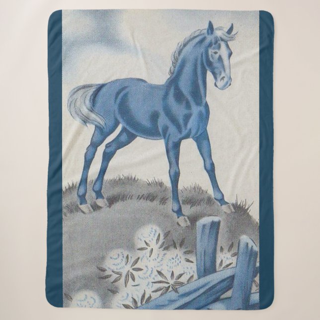 Manta Sherpa caballo feliz en azul (Anverso)