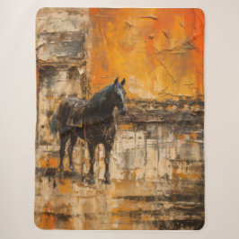Manta Sherpa Caballo Majestuoso en Puesta de Sol Abstracta