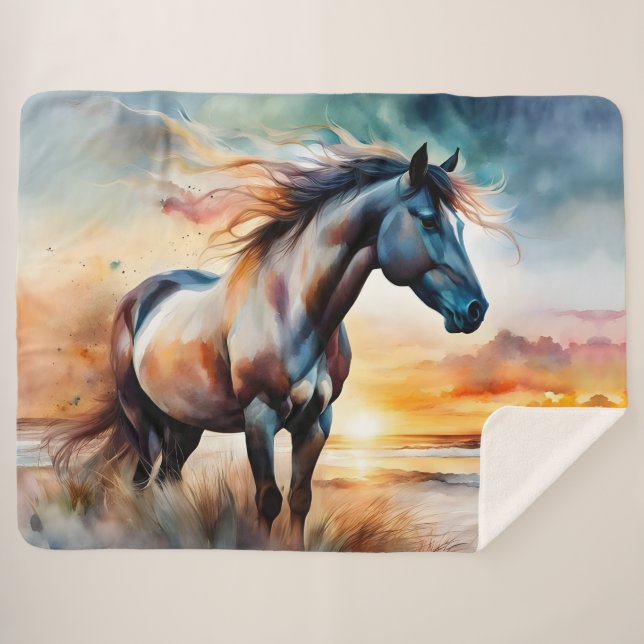 Manta Sherpa Caballo salvaje en una duna fresca al atardecer (Anverso (horizontal))