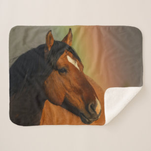 Manta Sherpa Caballo salvaje, luz dorada y arcoíris