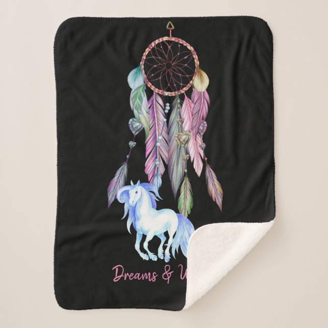Manta Sherpa Caballo y Dreamcatcher ~ Sueños y Deseos BOHO (Anverso)