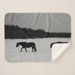 Manta Sherpa Caballos con nieve sbcna
