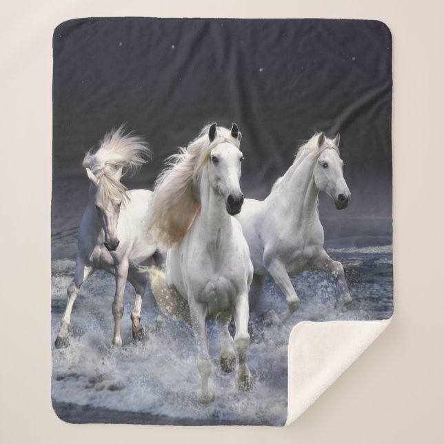 Manta Sherpa Caballos corriendo lanzando almohada (Anverso)