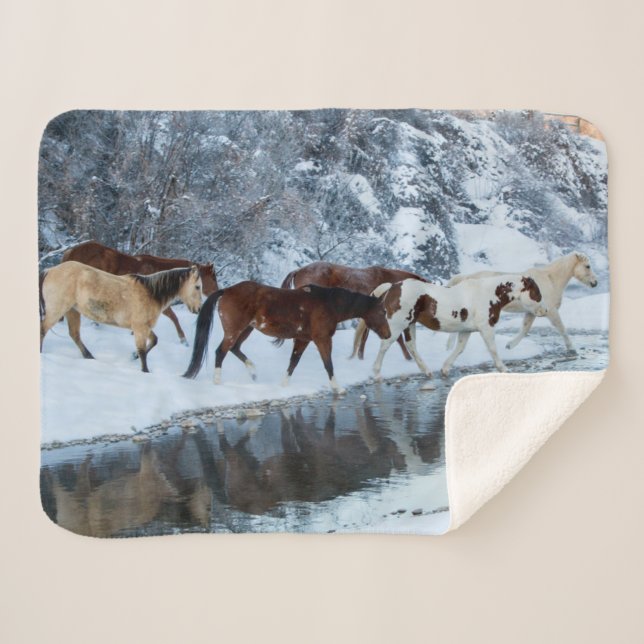Manta Sherpa Caballos cruzando el arroyo (Anverso (horizontal))