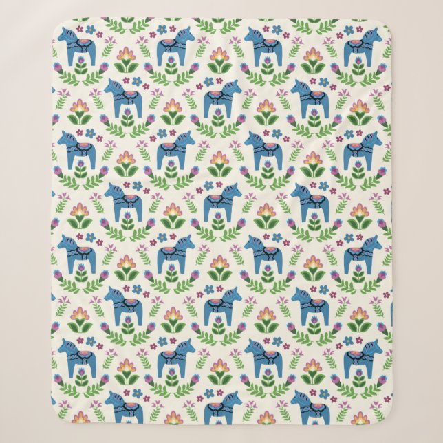 Manta Sherpa Caballos Dala Suecos Azules (Anverso)