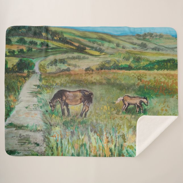 Manta Sherpa Caballos en la pradera (Anverso (horizontal))
