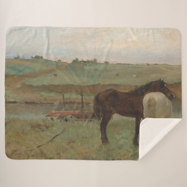 Manta Sherpa Caballos en una pradera, pintura al petróleo, Edga (Anverso (horizontal))