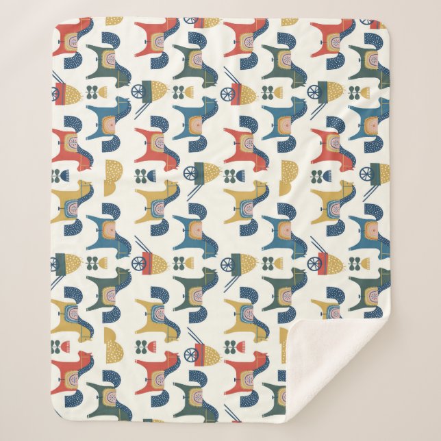 Manta Sherpa Caballos escandinavos: arte popular colorido (Anverso)