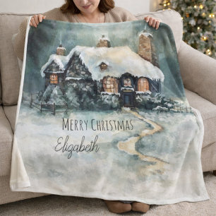 Manta Sherpa Cabaña de Navidad Nieve Invierno Arte Navideño Aco