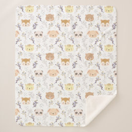 Manta Sherpa Cabeza Animal Adorable Y Patrón Floral