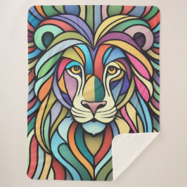 Manta Sherpa Cabeza de león colorida detallada