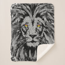 Cabeza de león Sherpa Blanket | Gray Lion Blanket