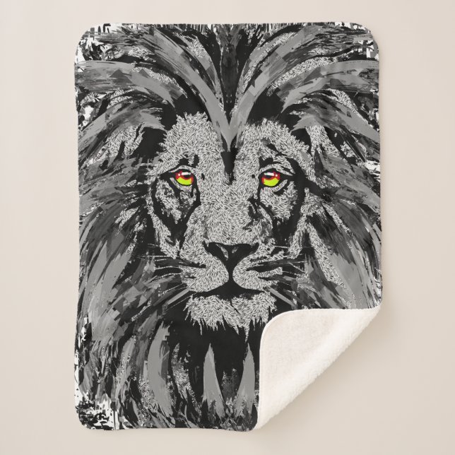 Manta Sherpa Cabeza de león Sherpa Blanket | Gray Lion Blanket (Anverso)